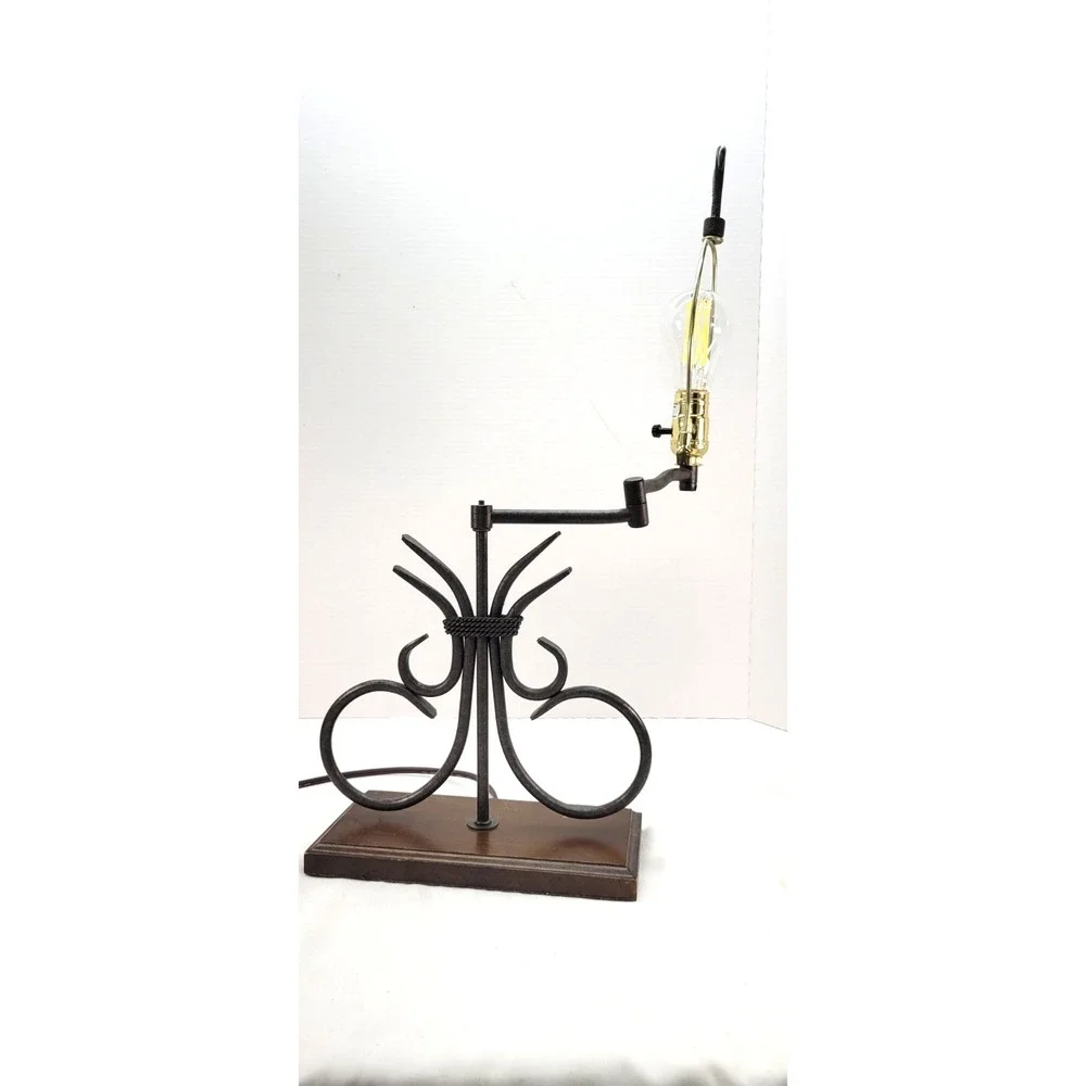 Vintage Wrought Iron Portable Table Lamp Western Style w Swing Arm 22